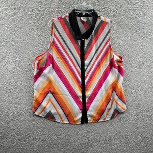 Worthington‎ Womens Top 2X Gray Pink Striped Button Front Sleeveless Shirt